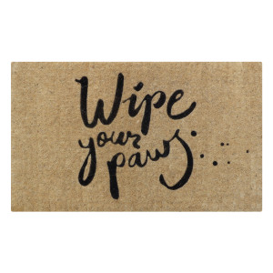 Natural coir doormat printed with “Wipe your paws” in black handwritten lettering